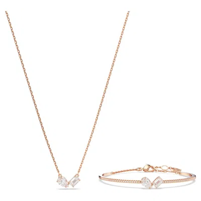 Swarovski Rose Gold-tone Mesmera Mixed Cuts Bangle Bracelet & Pendant Necklace Set, 15" + 2-3/4" Extender In White
