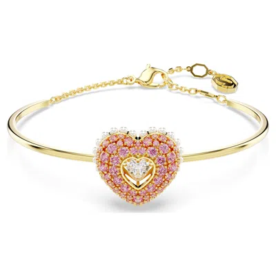 Swarovski Gold-tone Hyperbola Heart Bangle Bracelet In Pink