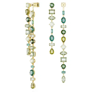 Swarovski Gold-tone Mix-cut Green Crystal Drop Earrings