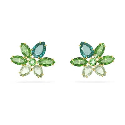 Swarovski Crystal Mixed Cuts Flower Gema Stud Earrings In Green