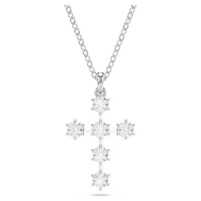 Swarovski Silver-tone Insigne Crystal Cross Pendant Necklace, 15" + 2-3/4" Extender In White