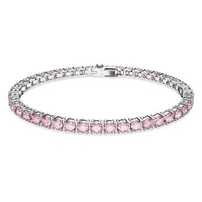 Swarovski Matrix Pink Crystal Small Tennis Bracelet In Rhodium Plated