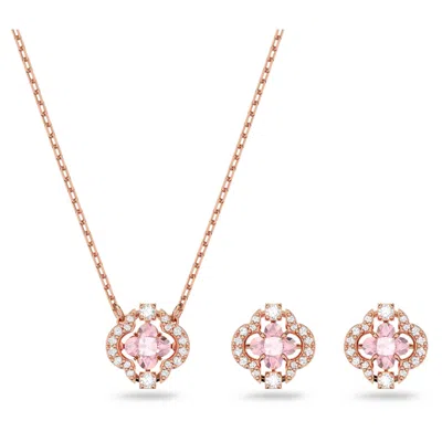 Swarovski Sparkling Dance Clover Rose Gold Tone Plated Set In Pink