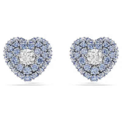 Swarovski Heart, Blue, Rhodium Plated Hyperbola Stud Earrings