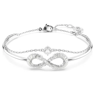 Swarovski Rhodium-plated Baguette Crystal Infinity Double-row Bangle Bracelet In White