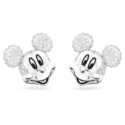Swarovski Disney Mickey Mouse Silver-tone Crystal Stud Earrings In White