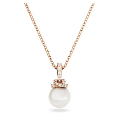 Swarovski Rose Gold-tone Pave & Imitation Pearl Pendant Necklace, 15" + 2" Extender In White