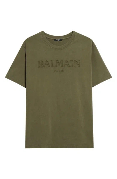 Balmain Logo刺绣棉t恤 In Green