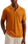 Ted Baker Mens Mid-orange Flinpo Regular-fit Short-sleeve Linen Polo
