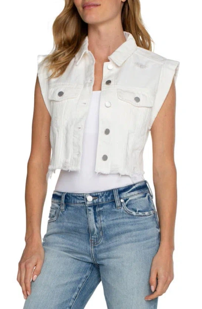 Liverpool Los Angeles Cropped Sleeveless Denim Jacket In Bright White