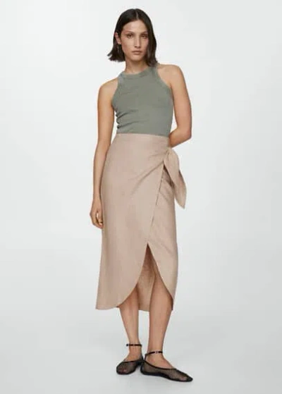 Mango Bow Linen Skirt Light/pastel Grey In Gris Clair/pastel