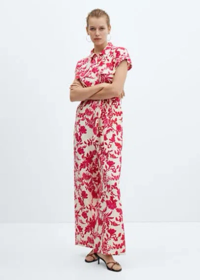 Mango Floral Print Jumpsuit Coral Red In Corail