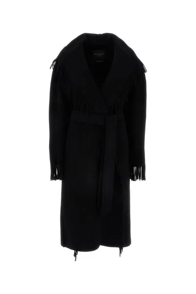 Balenciaga Belted Fringed Coat In Black