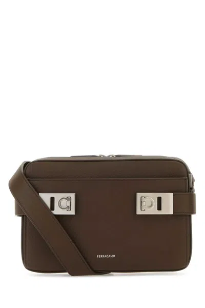 Ferragamo Gancini-buckle Leather Shoulder Bag In Brown