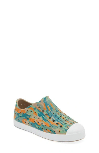 Native Shoes Kids' Jefferson Water Friendly Perforated Slip-on In Flax Tan/ White/ Camo