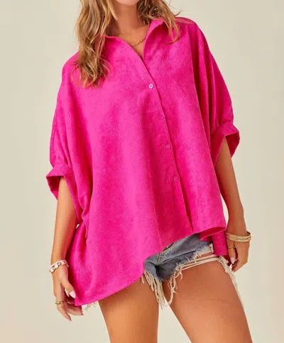Day + Moon Cord Cutie Button Up In Hot Pink