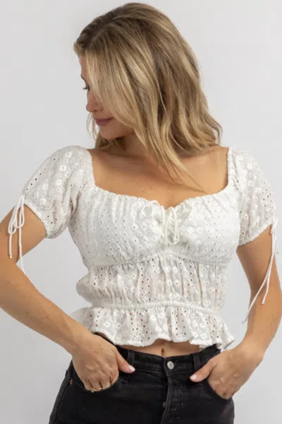 Olivaceous Meadow Eyelet Off-shoulder Blouse In White In Silver