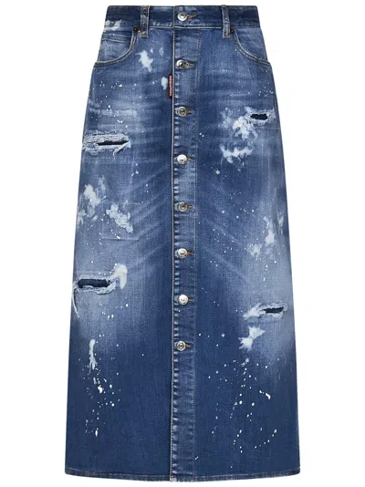 Dsquared2 Gonna Lunga Medium Ice Spots Wash Denim  In Blu