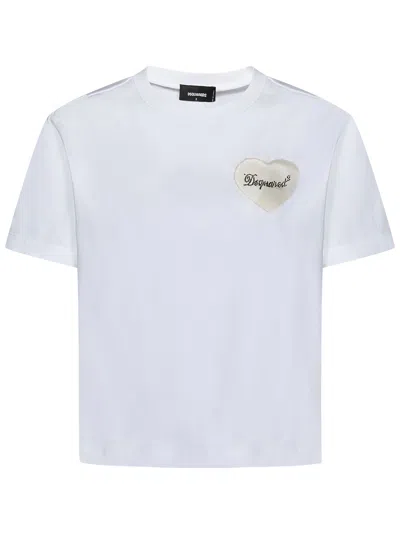 Dsquared2 T-shirt Boxy Fit Heart  In Bianco