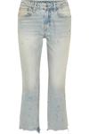 R13 KICK FIT CROPPED DISTRESSED MID-RISE FLARED JEANS