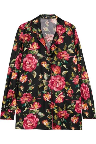Dolce & Gabbana Floral Printed Silk Twill Shirt In Multicolour