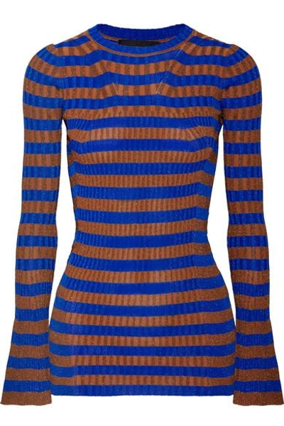 By Malene Birger Striped Metallic Ribbed-knit Jumper In Cobalt Blue