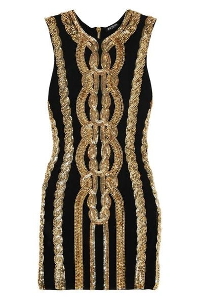 Balmain Sequined Sleeveless Minidress, Black/gold