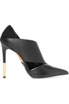 BALMAIN Audrey paneled leather, elastic and suede pumps