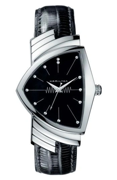 Hamilton Ventura Leather Strap Watch, 32mm X 50mm In Black