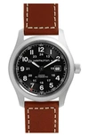 HAMILTON KHAKI FIELD AUTOMATIC LEATHER STRAP WATCH, 42MM,H70555533