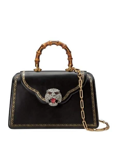 Gucci Thiara Medium Leather Top Handle Bag - Black In Nero