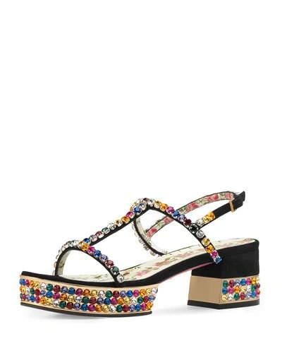 Gucci Mira Crystal Embellished Platform Sandal In Nero