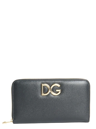 Dolce & Gabbana Logo Zip Around Wallet In Black