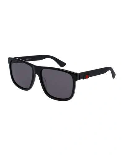 GUCCI SQUARE ACETATE SUNGLASSES, BLACK,PROD203730316