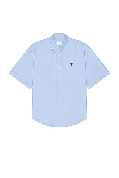 Ami Alexandre Mattiussi Short Sleeve Shirt With Logo In Baby Blue