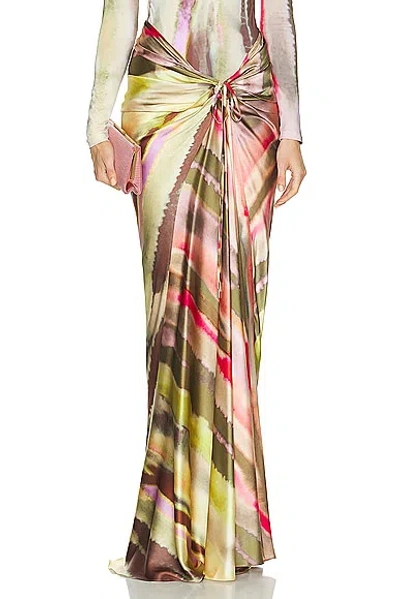 Silvia Tcherassi Ibiza Silk Maxi Skirt In Artichoke Pink Abstract Stripes