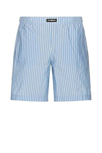 Vetements Paper Poplin Tailored Short In Blue & Double White Stripe