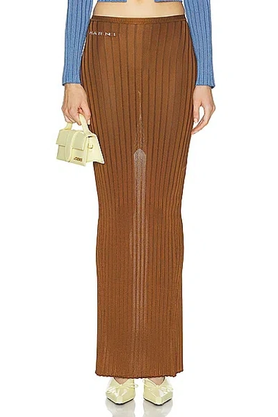 Marni Ribbed-knit Maxi Skirt In 00m28 Brown