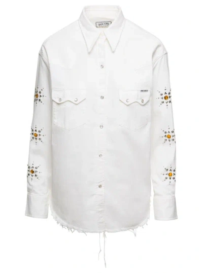 Washington Dee Cee Spirit - Studded Bull Denim Western Shirt In White
