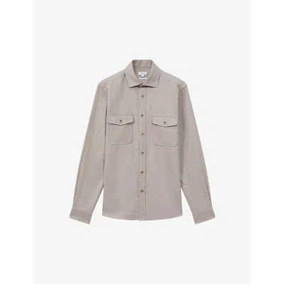 Reiss Chaser Twin-pocket Brushed Stretch-woven Overshirt In Wheat Melange