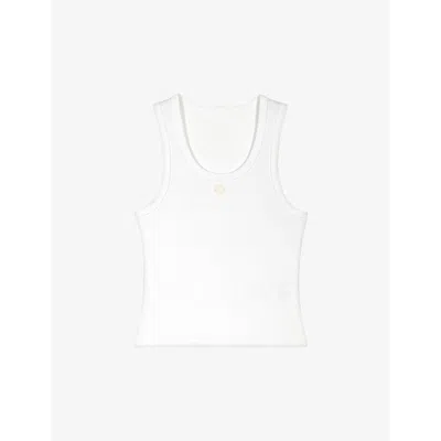 Maje Womens Blanc Logo-embroidered Ribbed Stretch-cotton Vest