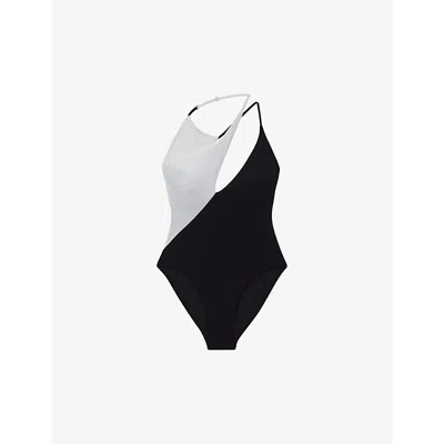 Reiss Leighton Colourblock Stretch Cotton-blend Swimsuit In Black/white