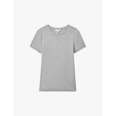 Reiss Womens Grey Marl Victoria Scoop-neck Stretch-cotton T-shirt