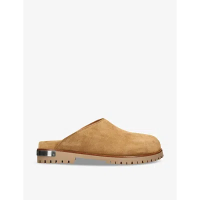 Off-white Logo-plaque Lugged-sole Suede Clogs In Tan