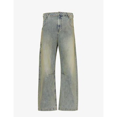 Entire Studios Mens Surface Wave Faded-wash Wide-leg Jeans