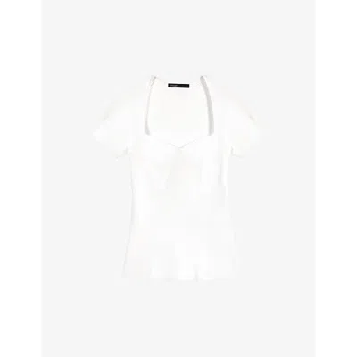 Maje Sweetheart-neck Ribbed-knit Top In Blanc