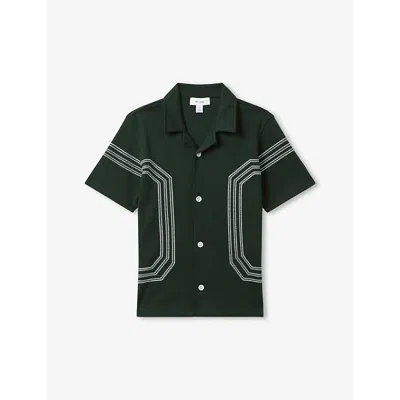 Reiss Boys Green Kids Arlington Stripe-embroidered Short-sleeve Cotton Shirt 3-9 Years