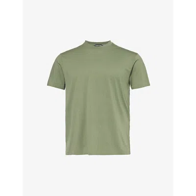 Tom Ford Mens Pale Army Crewneck Ribbed-trim Cotton-blend Jersey T-shirt