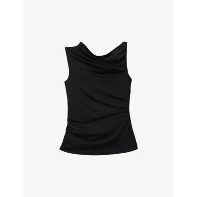Reiss Womens Black Dylan Ruched Woven-blend Top