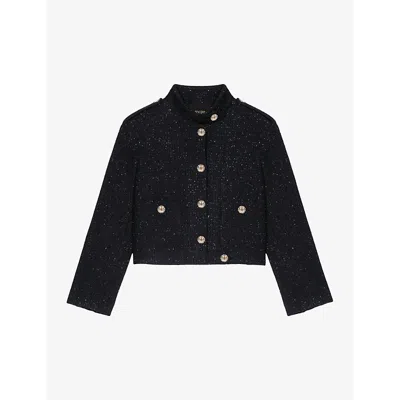Maje Womens Noir / Gris Patch-pocket Tweed Jacket